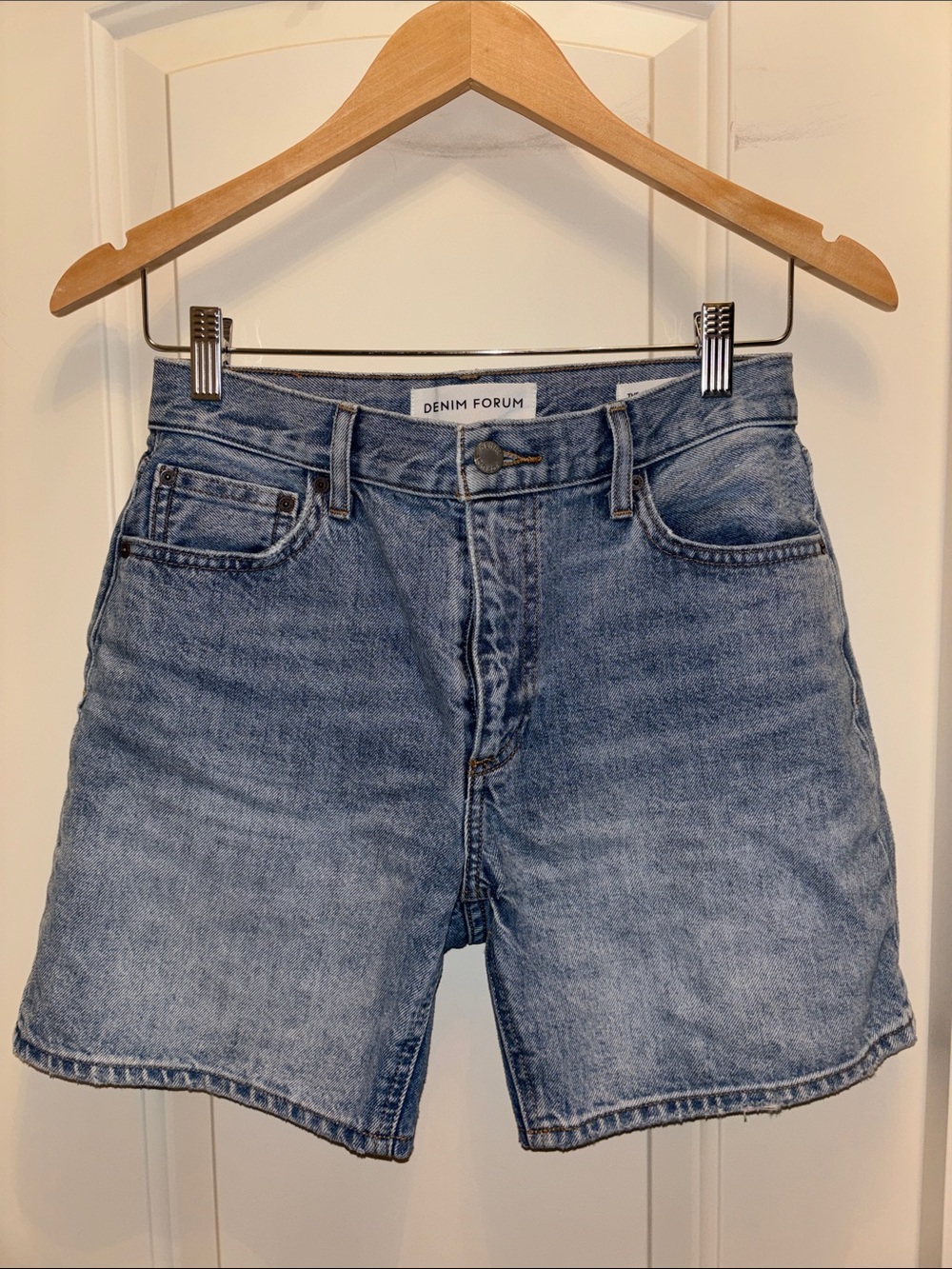 Denim Forum Light Blue High-Rise Jean Mom Shorts